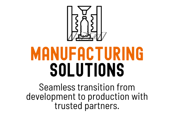 Text that reads 'Manufacturing' in orange font on a black background.
