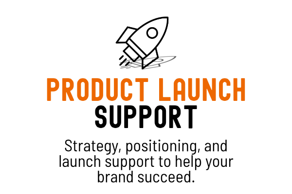Black background with orange text that says 'PRODUCT LAUNCH'.