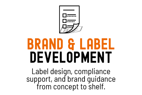 Black background with orange text saying "BRAND & LABEL" and smaller white text below.