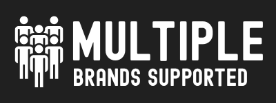 Logo with multiple stylized human figures and the text "Multiple Brands Supported"
