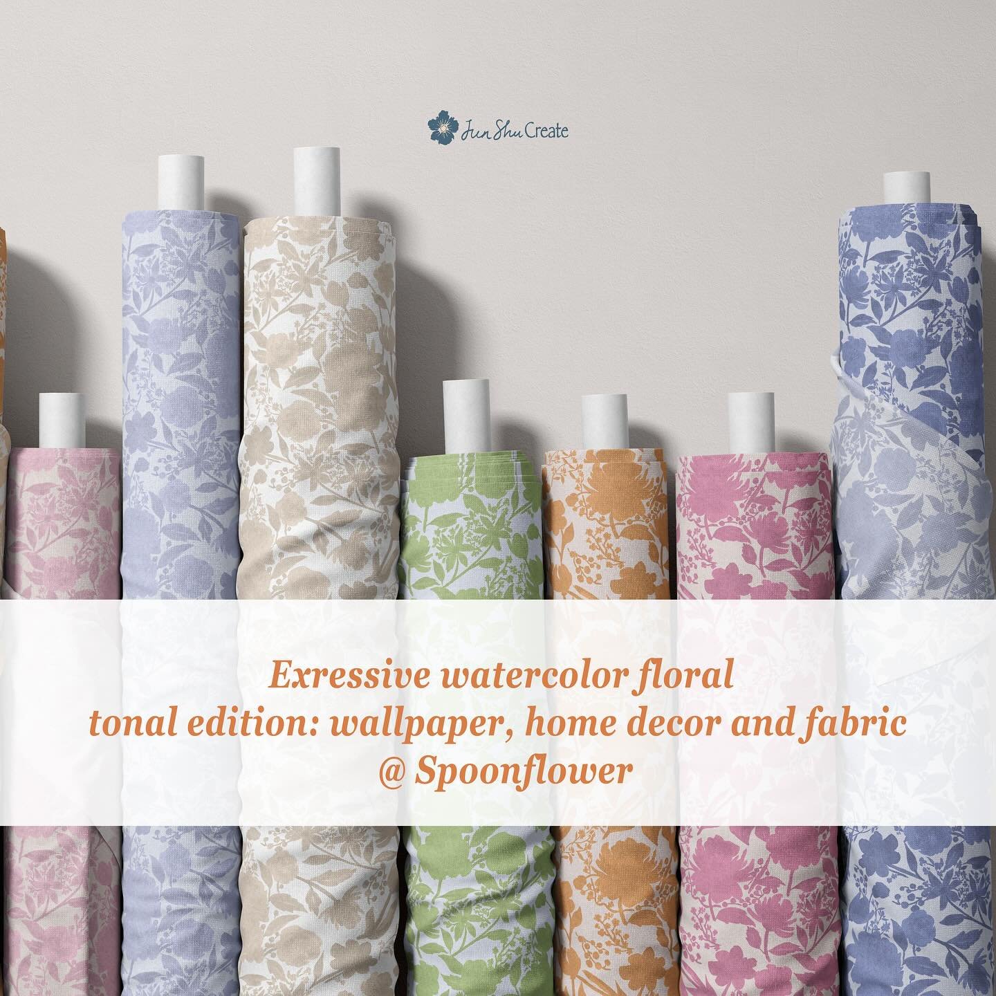 Soft, vintage-inspired florals in tonal hues &mdash; now available on fabric, wallpaper, and home decor via @spoonflower! 🌸

This watercolor floral silhouette design comes in multiple pastel and earthy colorways, perfect for cottagecore sewing proje