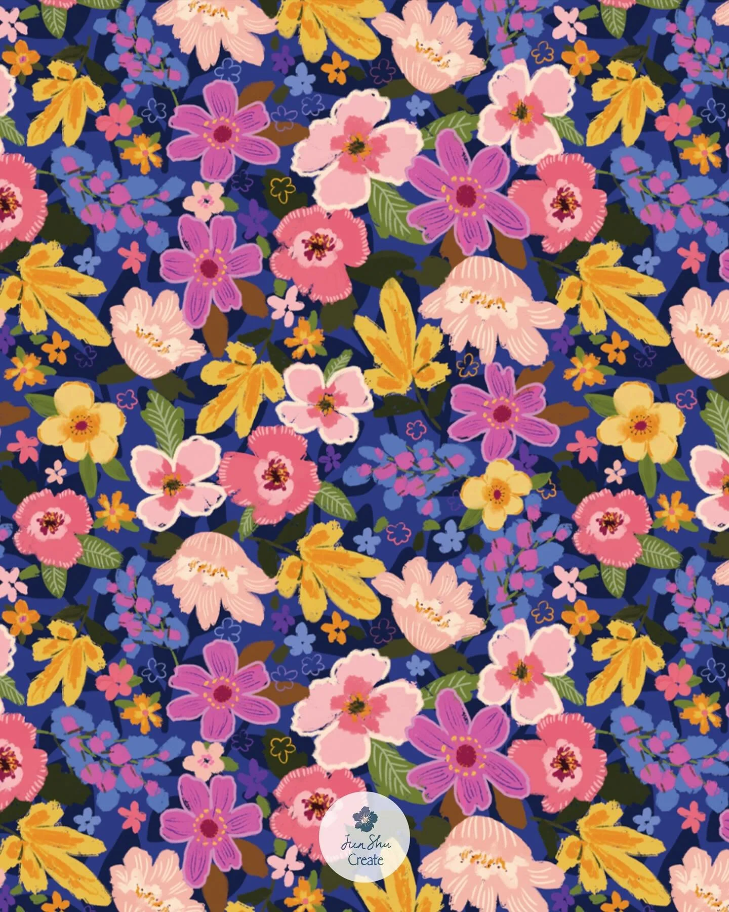 70s florals, but make them bold + romantic 🌸✨

I refreshed this jewel-tone retro floral print for the @spoonflower challenge &mdash; available now as fabric, wallpaper, and home d&eacute;cor. Perfect for:
✔ Retro-inspired dresses &amp; apparel
✔ Qui