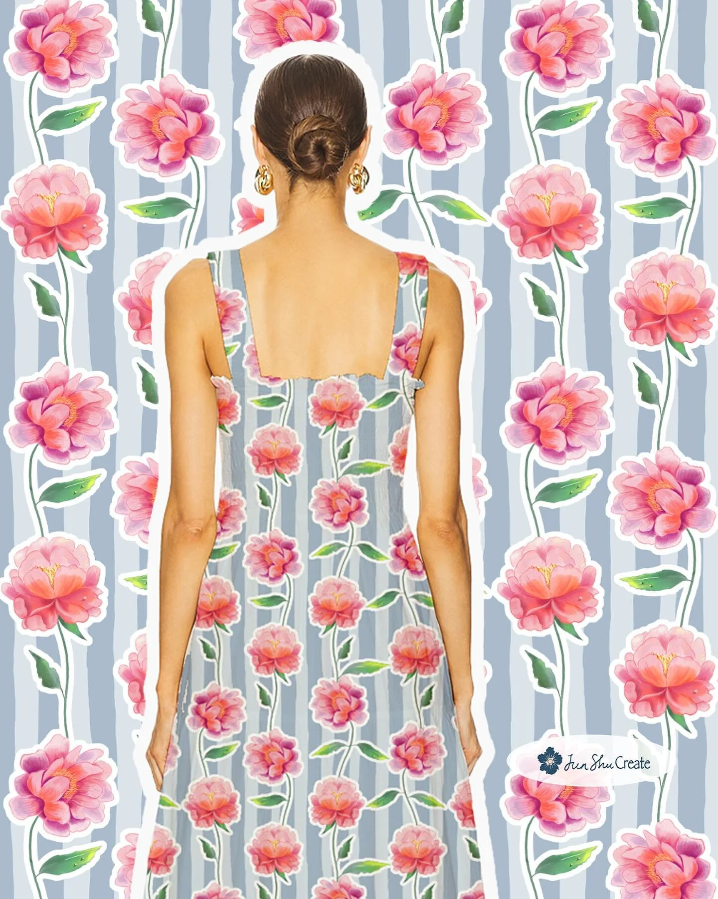 ✨ Fresh New Licensing Print Drop @greenkiveofficial Greenkive ✨
Meet Blooming Stripes &mdash; a graceful floral stripe print featuring hand-painted peonies in lively pink and coral tones, climbing along painterly blue watercolor stripes. Perfect for 