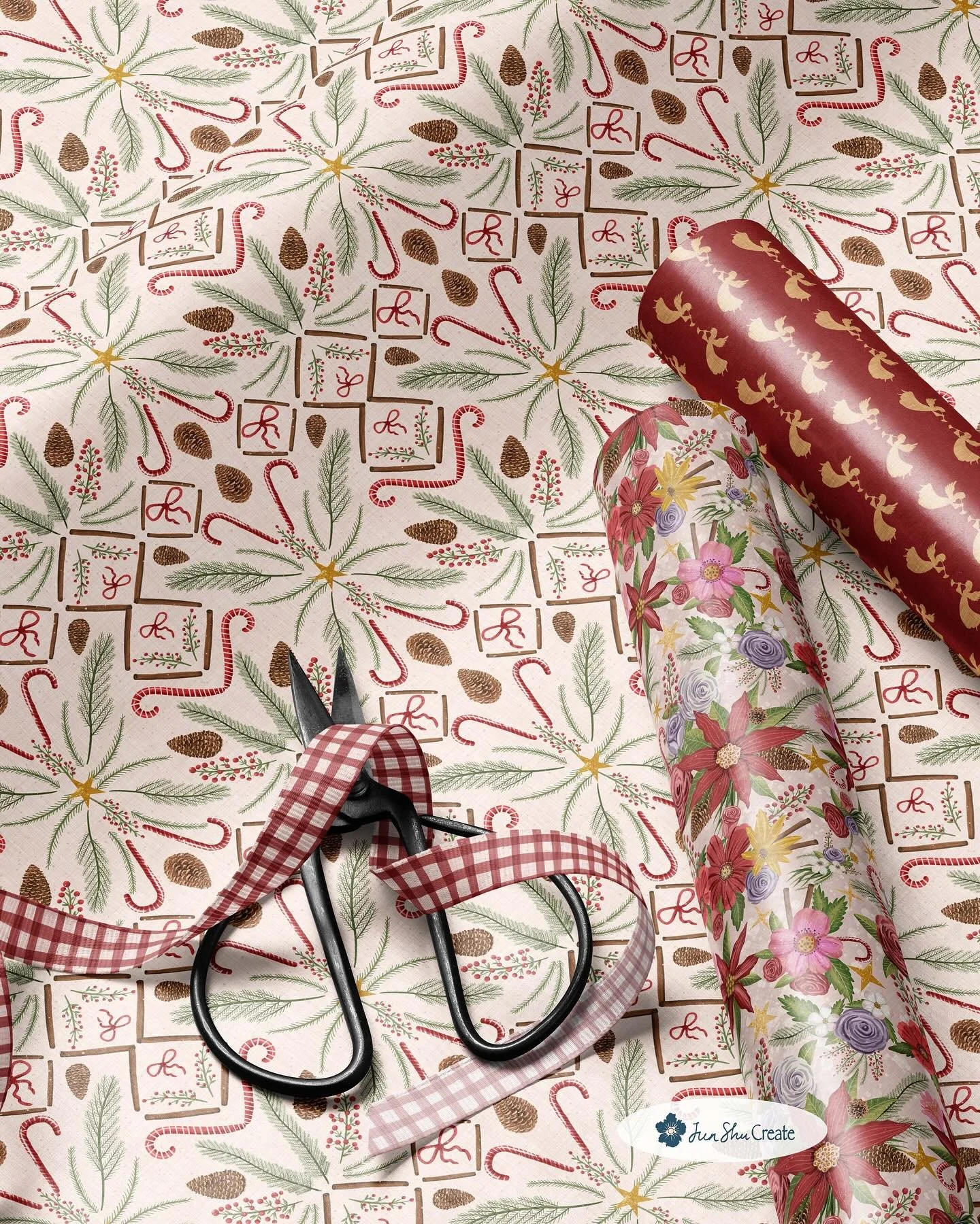 A touch of Scandi charm for the holidays ❄️
This hand-painted Christmas print from my Celebration Collection blends pine sprigs, candy canes, and warm neutral tones — creating a timeless festive look for gift wrap, home décor, and season