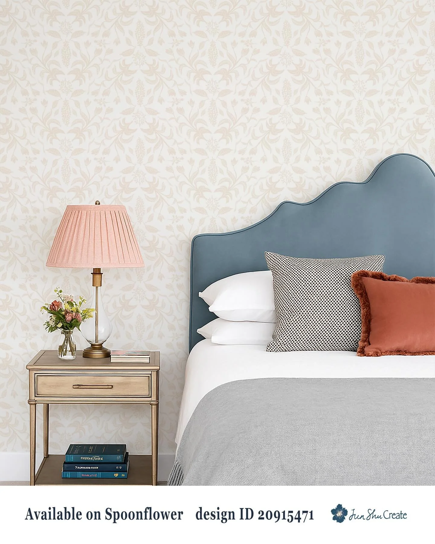 I got the memo- hope you like this classic beauty in @pantone 2026 color. 

This Shabby chic, French country style symmetrical botanic wallpaper and fabric are available on my @spoonflower shop. Search the design ID to purchase. Also available for li