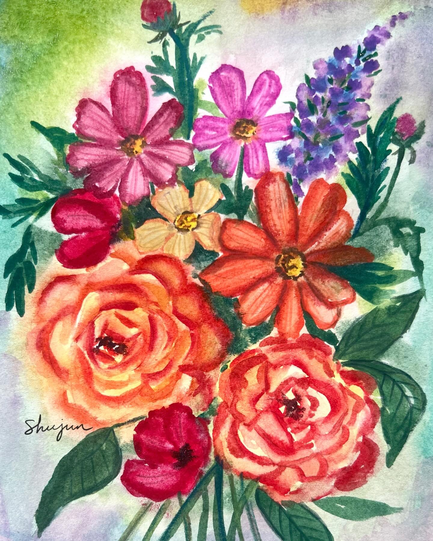 A little bouquet of joy, painted in watercolor mix media  @carandache and sketchbook @arrtxart 🌿✨