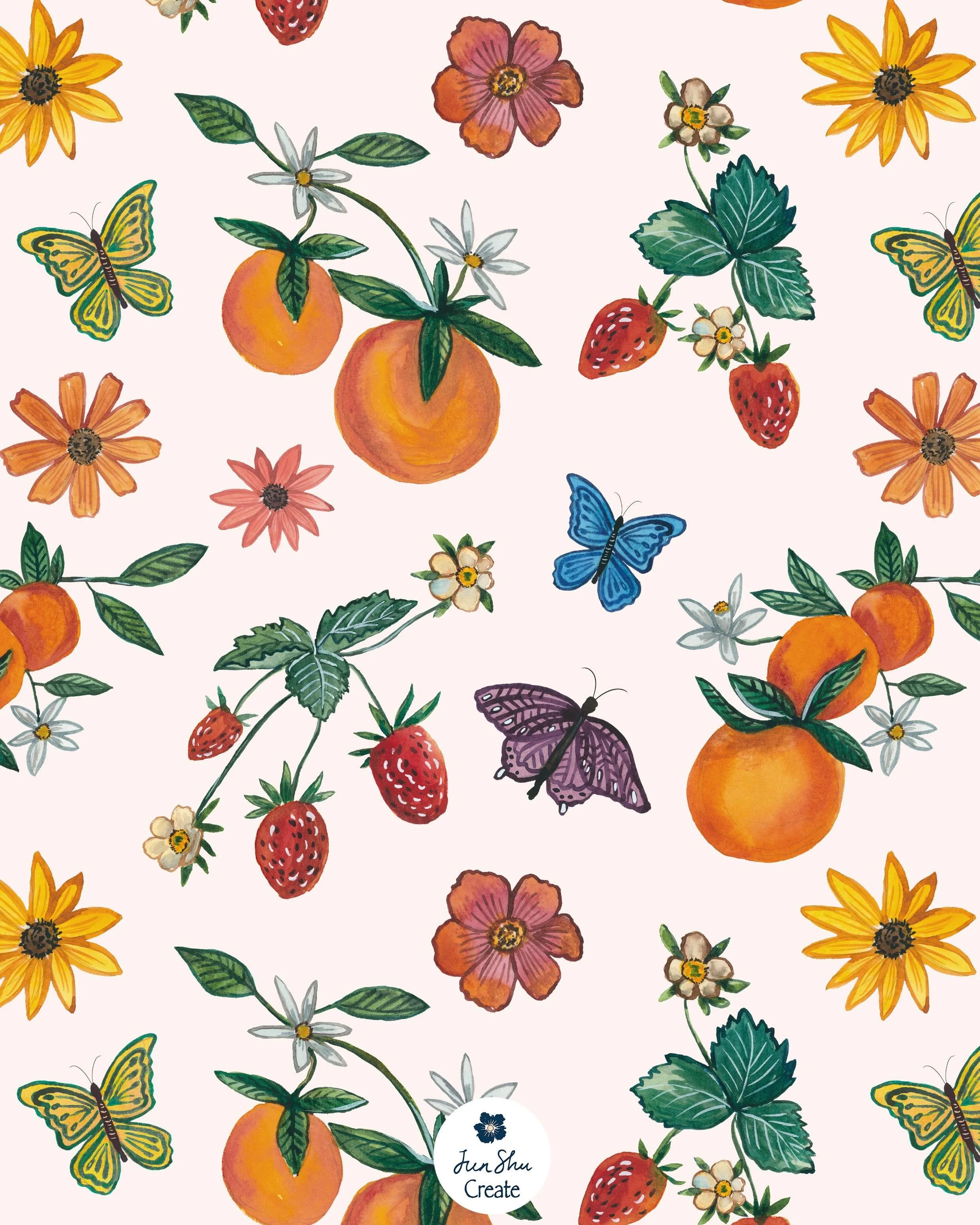 This print was inspired by the @creative_studio_collective mini collection challenge! I love the vibrant summer vibe and it was really rewarding to create from sketch to painting on paper, then to pattern! It&rsquo;s available for licensing! DM or co