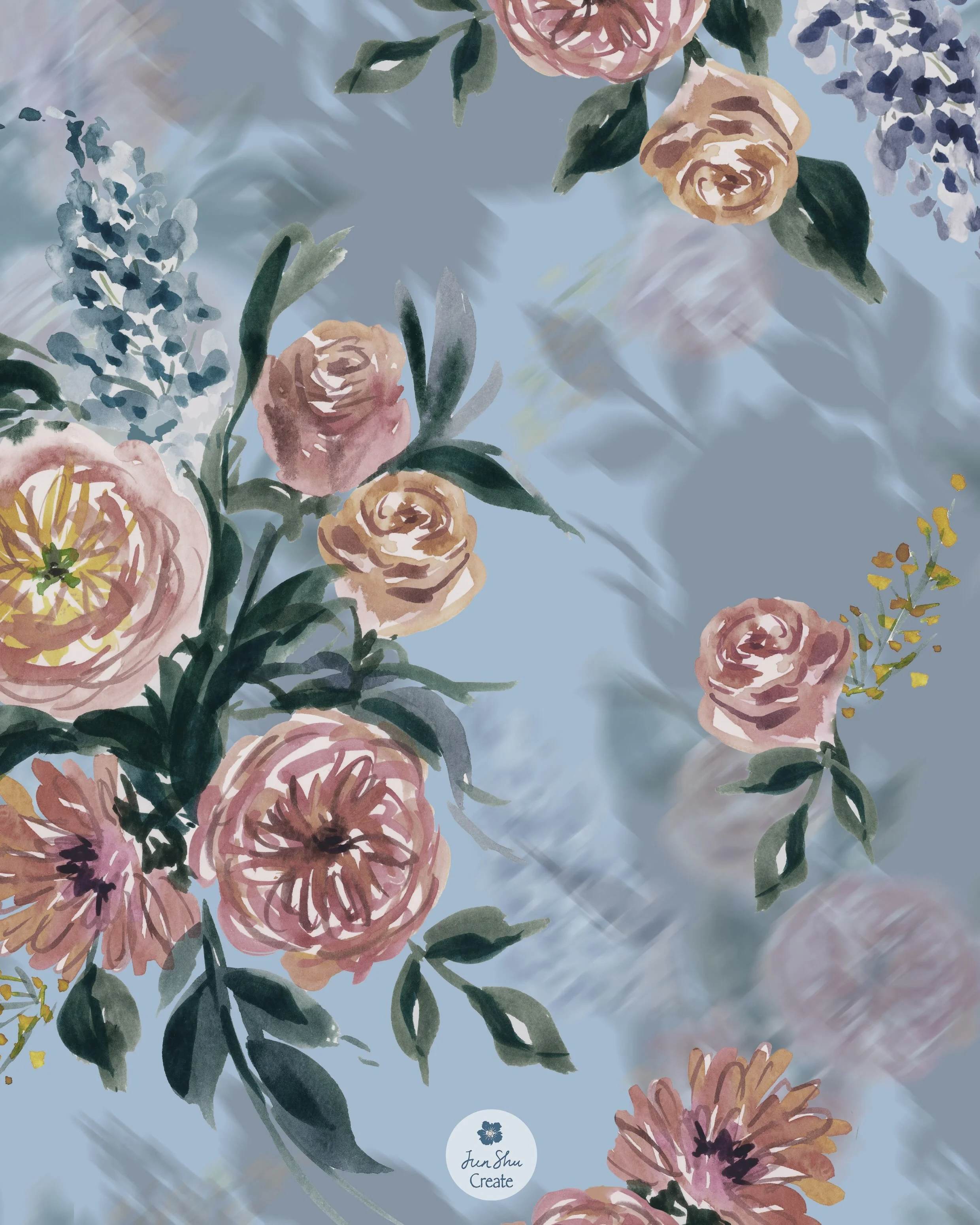 From original watercolor painting to repeating pattern 🌸

I painted these loose, expressive florals in watercolor, letting the brushstrokes, washes and imperfect edges stay visible. I then transformed the original artwork into a painterly floral pat
