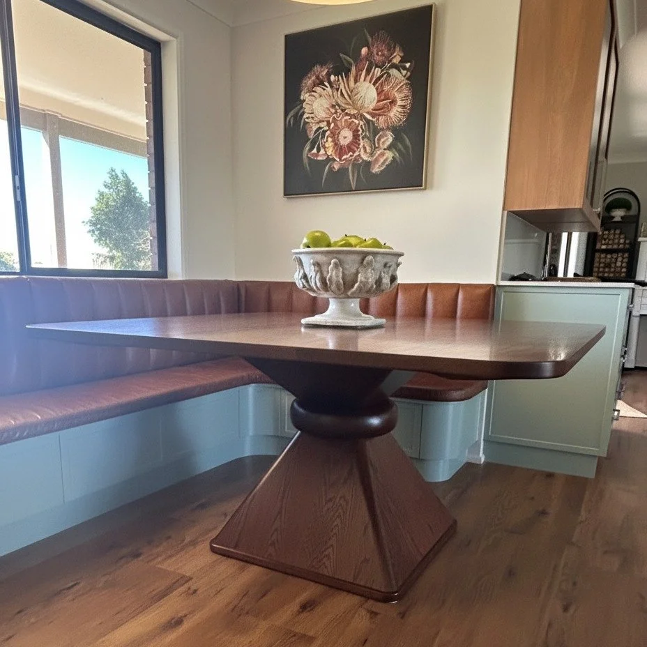 Handcrafted from Solid American Oak, this Custom Made Pedestal Booth Table.

&ldquo;Not just a table. A centerpiece"

#handcrafted #americanoak #custommade #pedestaltable #solidtimber #customfinish #customcrafted