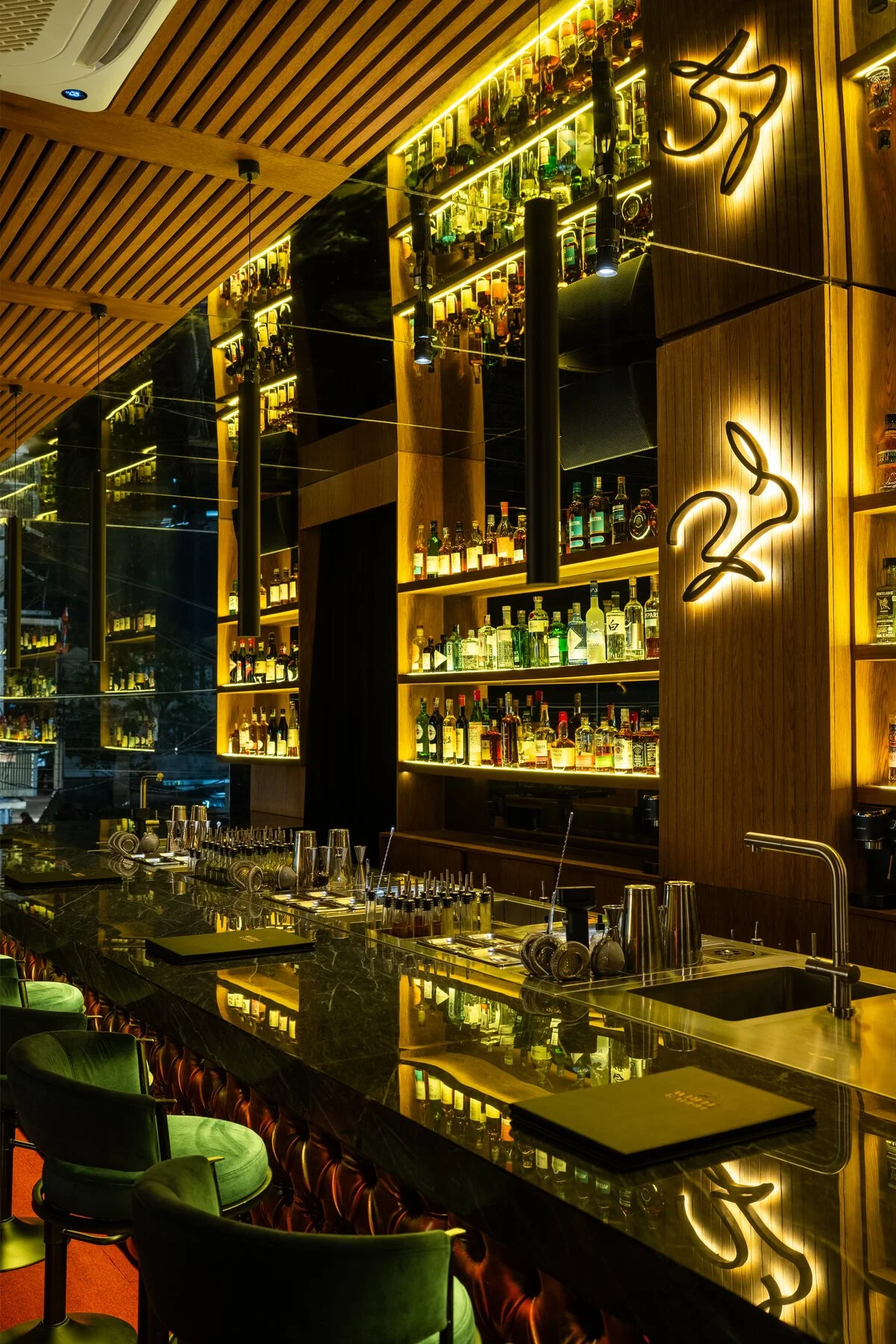The back bar and whiskey collection