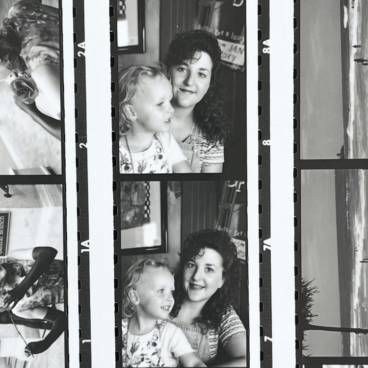 a black and white photo of my late mum Coleen and me (stepha) as a baby