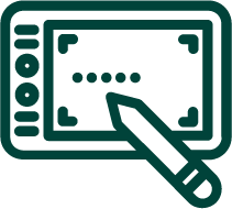 Pictogramme représentant un écran interactif avec un stylet.
