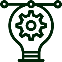 Icône d'une ampoule avec une roue dentée à l'intérieur