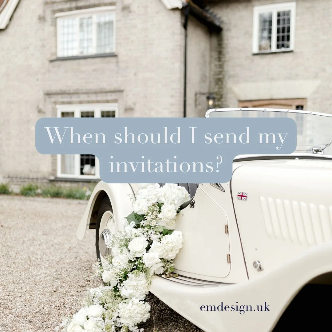 Sometimes a tricky one as different factors can contribute to the date you choose.
Traditionally, invites are sent 6-8 weeks beforehand. These days, it's more like 3-6 months. Things like weekday weddings, destination weddings and school holidays all