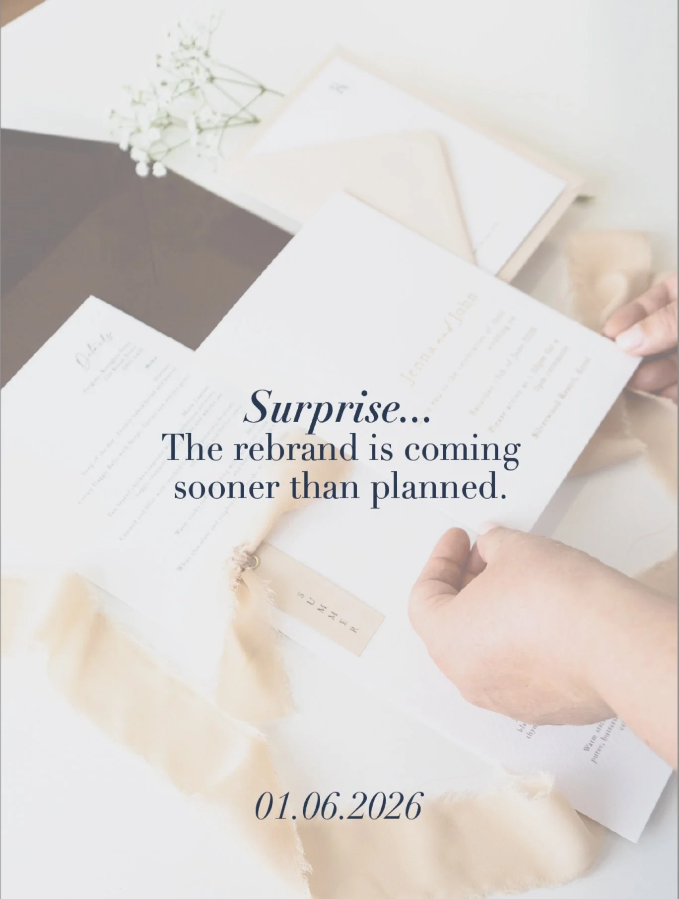 Eeek 🙊 surprise! Everything is ready, who's excited to see? #brandrefresh #bts #upgrade #surprise #weddingstationery
