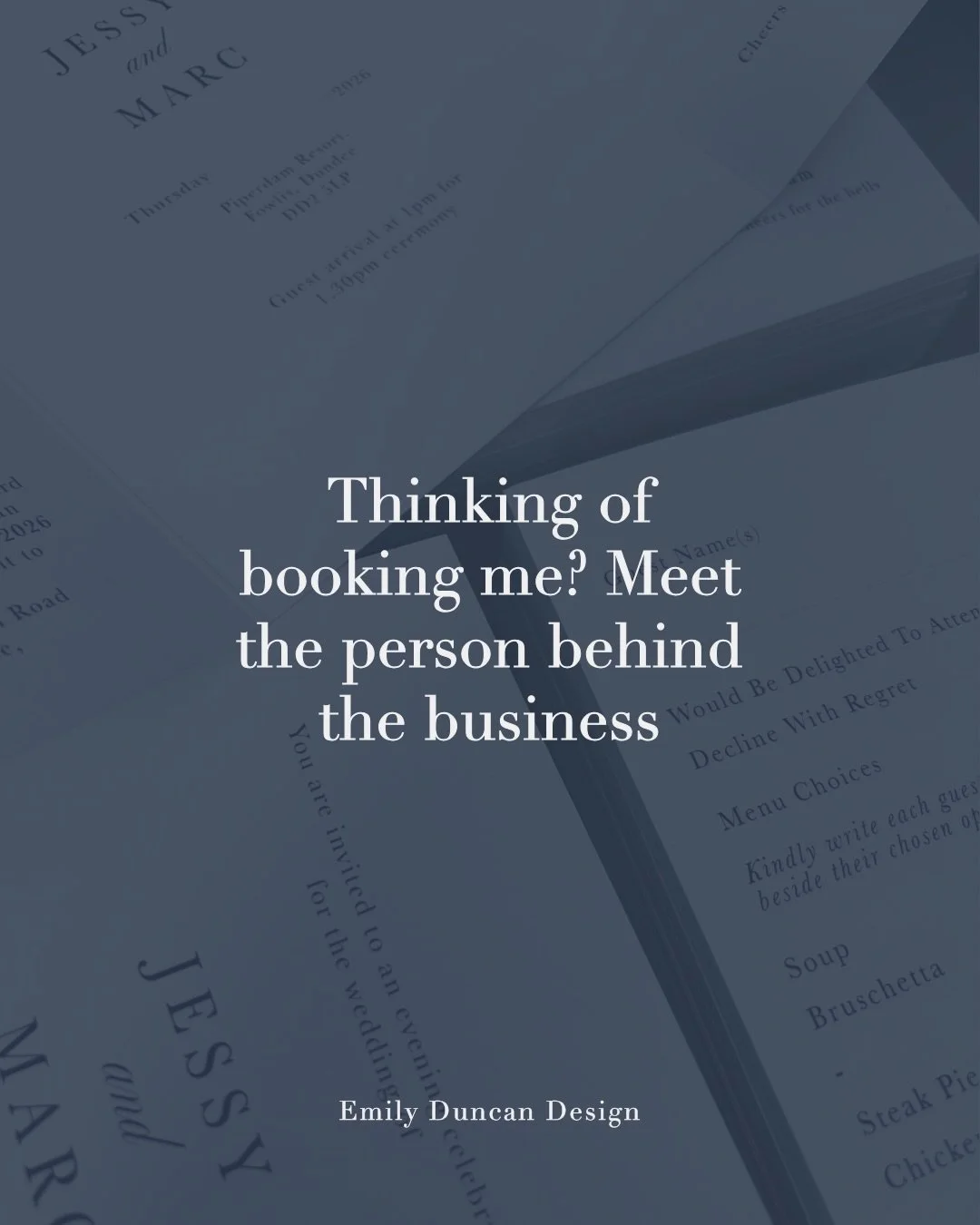 Working with me isn't like ordering some random invites online (literally the way I DON'T ever want to work), I want to get to know you! How can I design something so personal without at least knowing we can have a proper chat - here's a bit about me