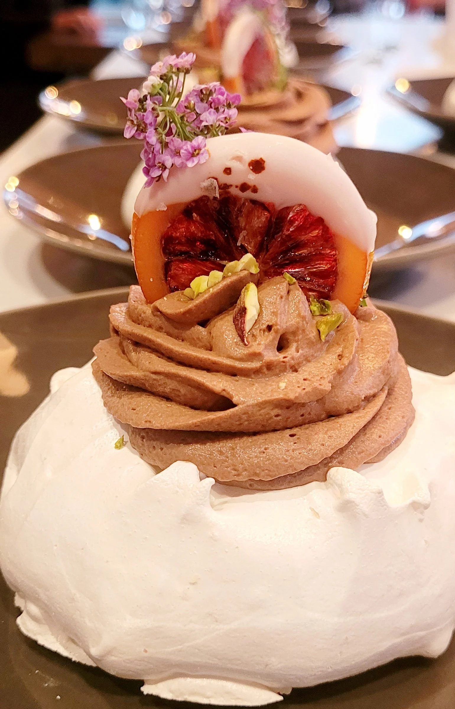 Pavlova with Chocolate Mousse & Candied Blood Orange