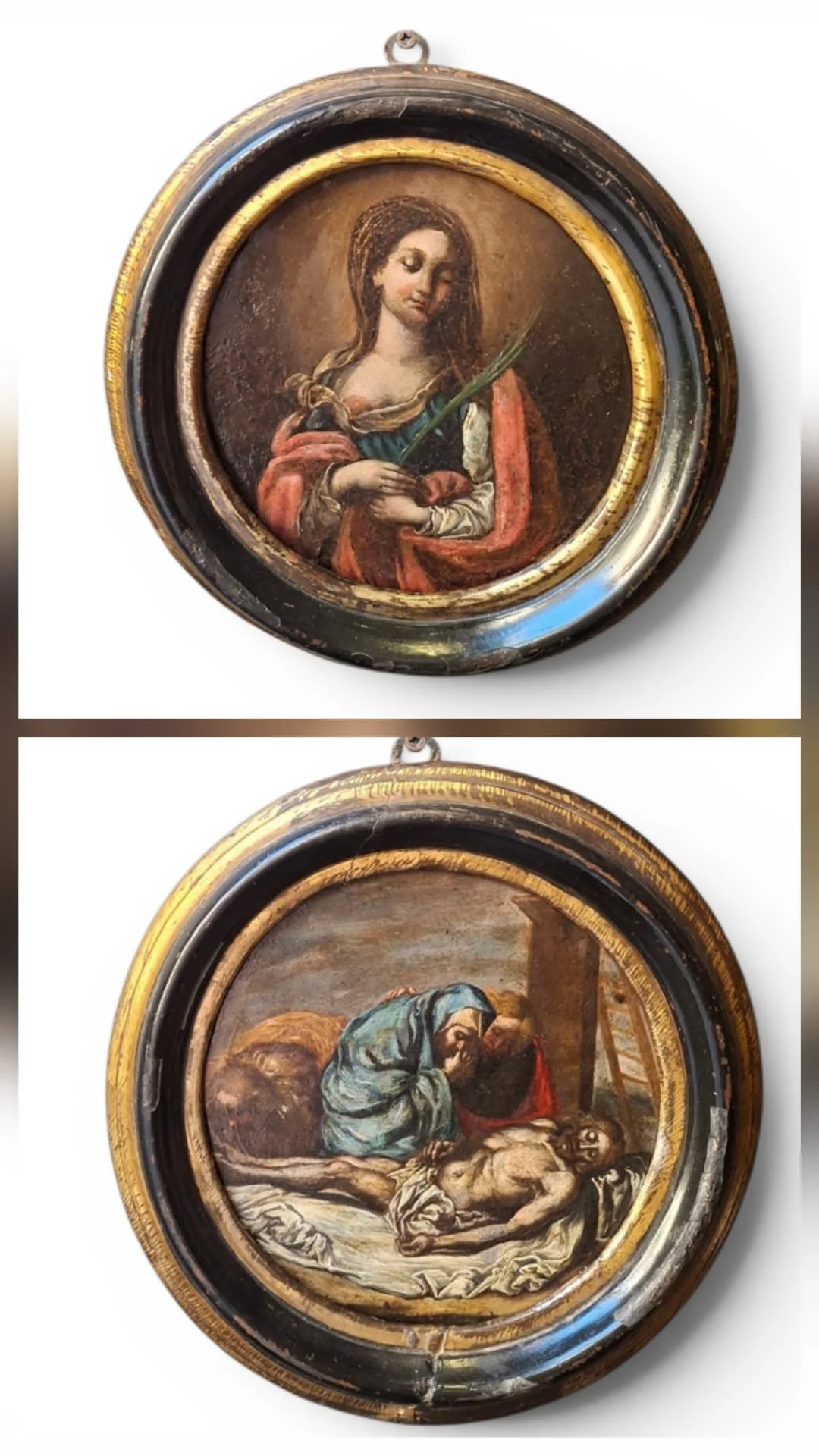 Coppia di dipinti rotondi