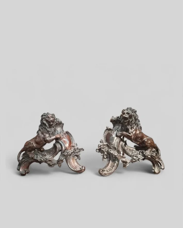 Coppia di leoni rampanti in bronzo