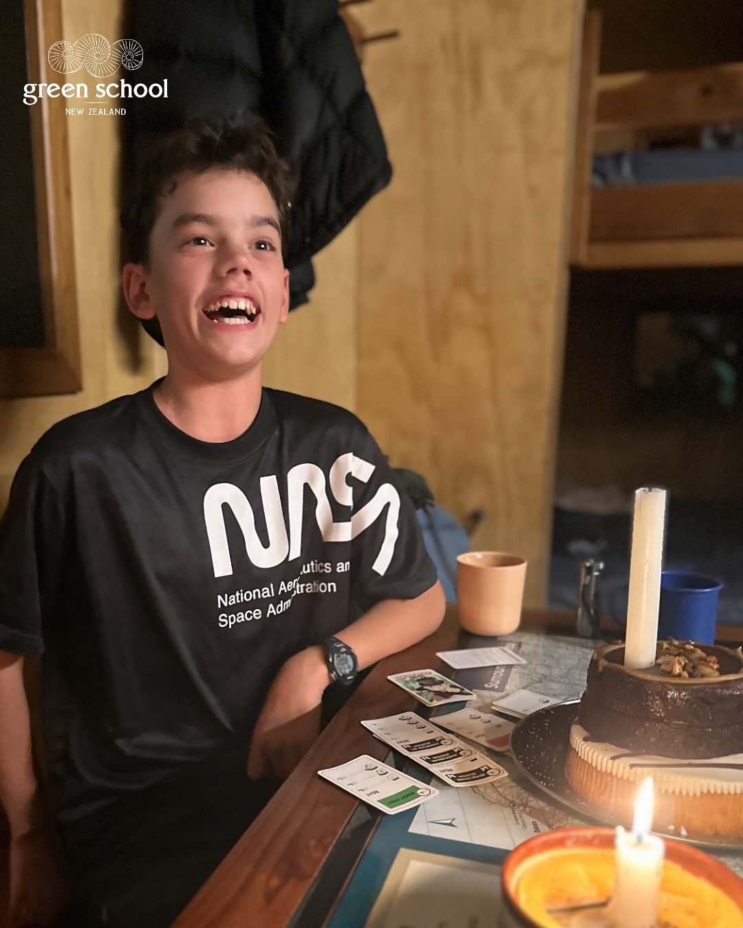 We managed to surprise 11-year-old Rohan with a celebration 🎈 in the bush, turning 12 while staying overnight at Pīwakawaka Hut, whick looked out across the stunning Pouākai Ranges. 
Our group of 12&ndash;14 year olds hiked into the lush Pukeiti rai