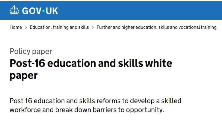 Post-16 education and skills white paper- The government will legislate to ban “unsuitable” FE leaders