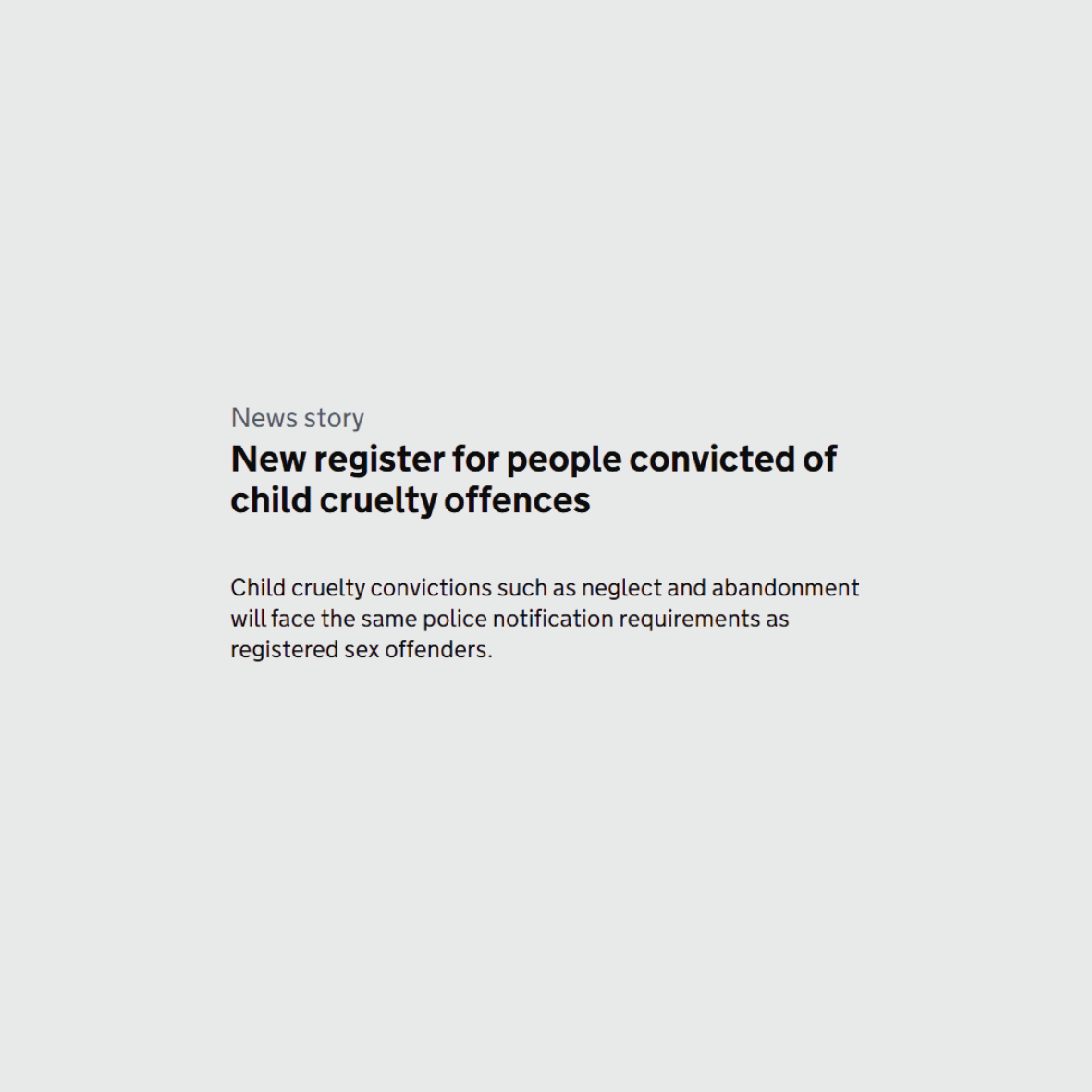 NEWS STORY- New register for people convicted of child cruelty offences 