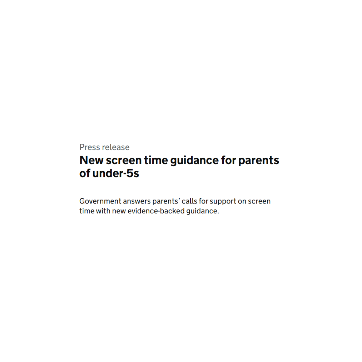 PRESS RELEASE- New screen time guidance for parents of under-5s