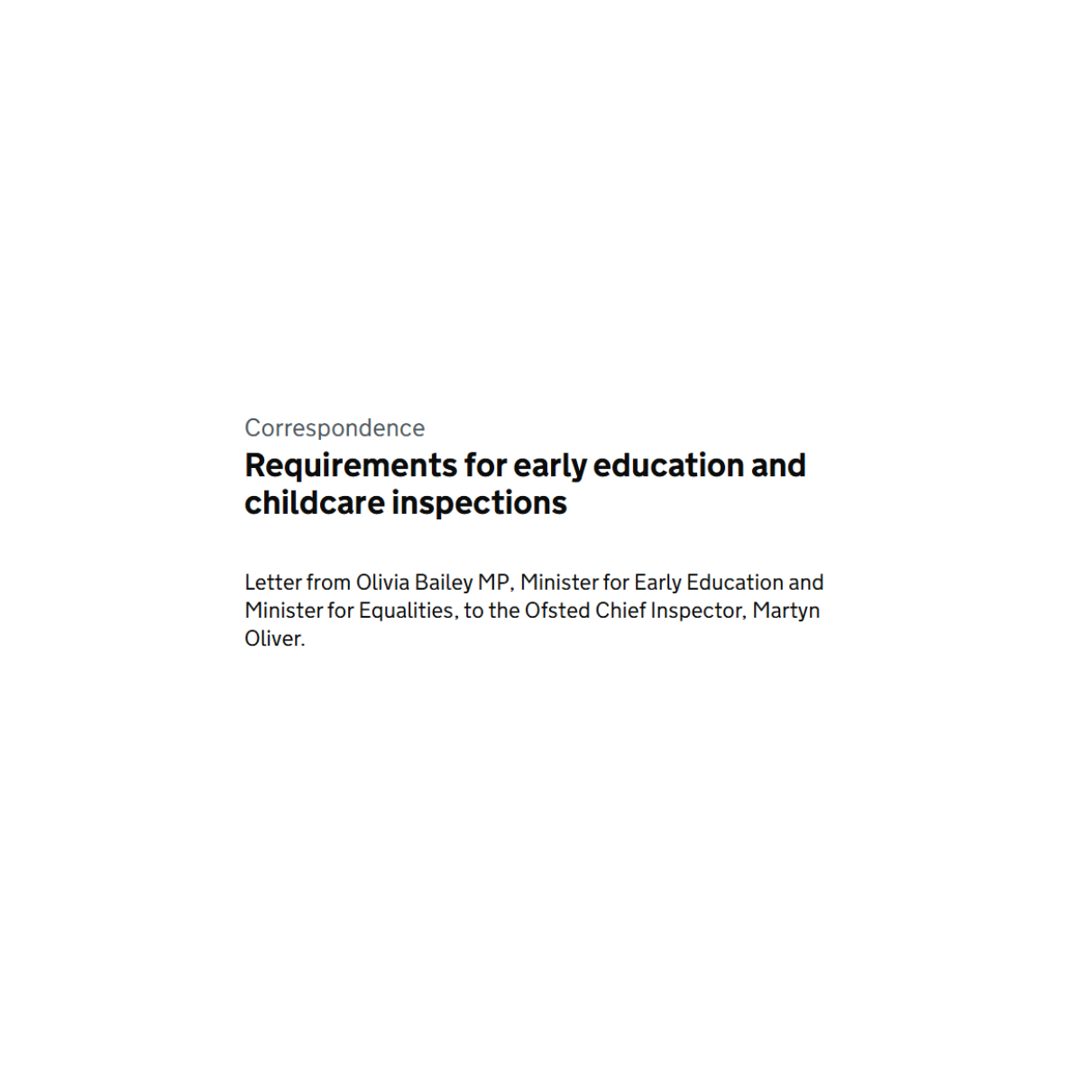 CORRESPONDENCE- Requirements for early education and childcare inspections