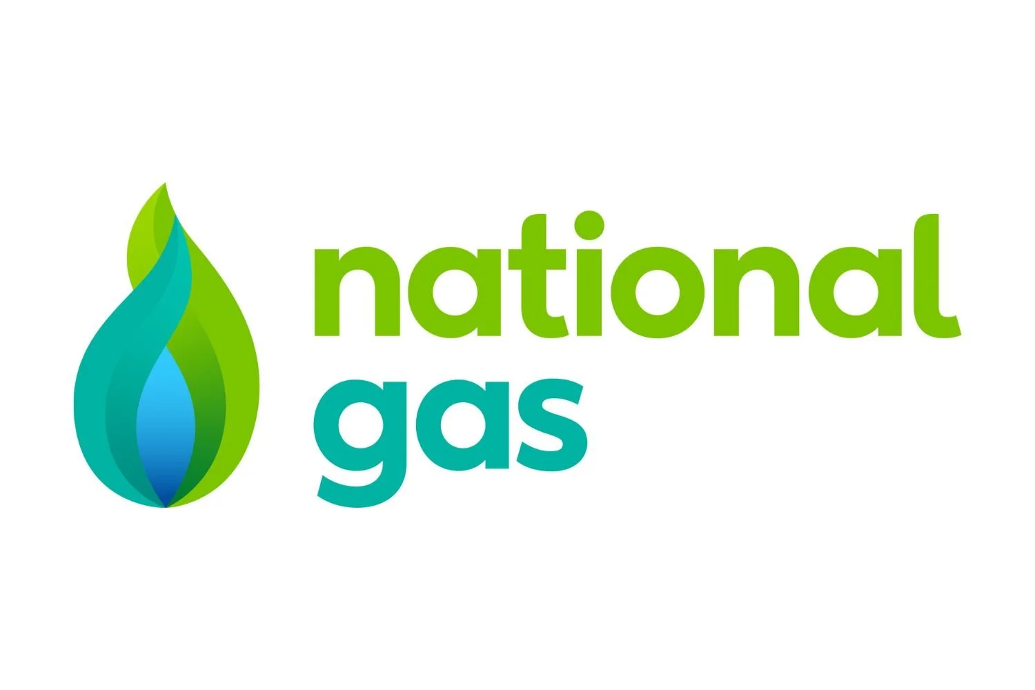National Gas logo featuring a stylized flame in green and blue with the text "national gas."