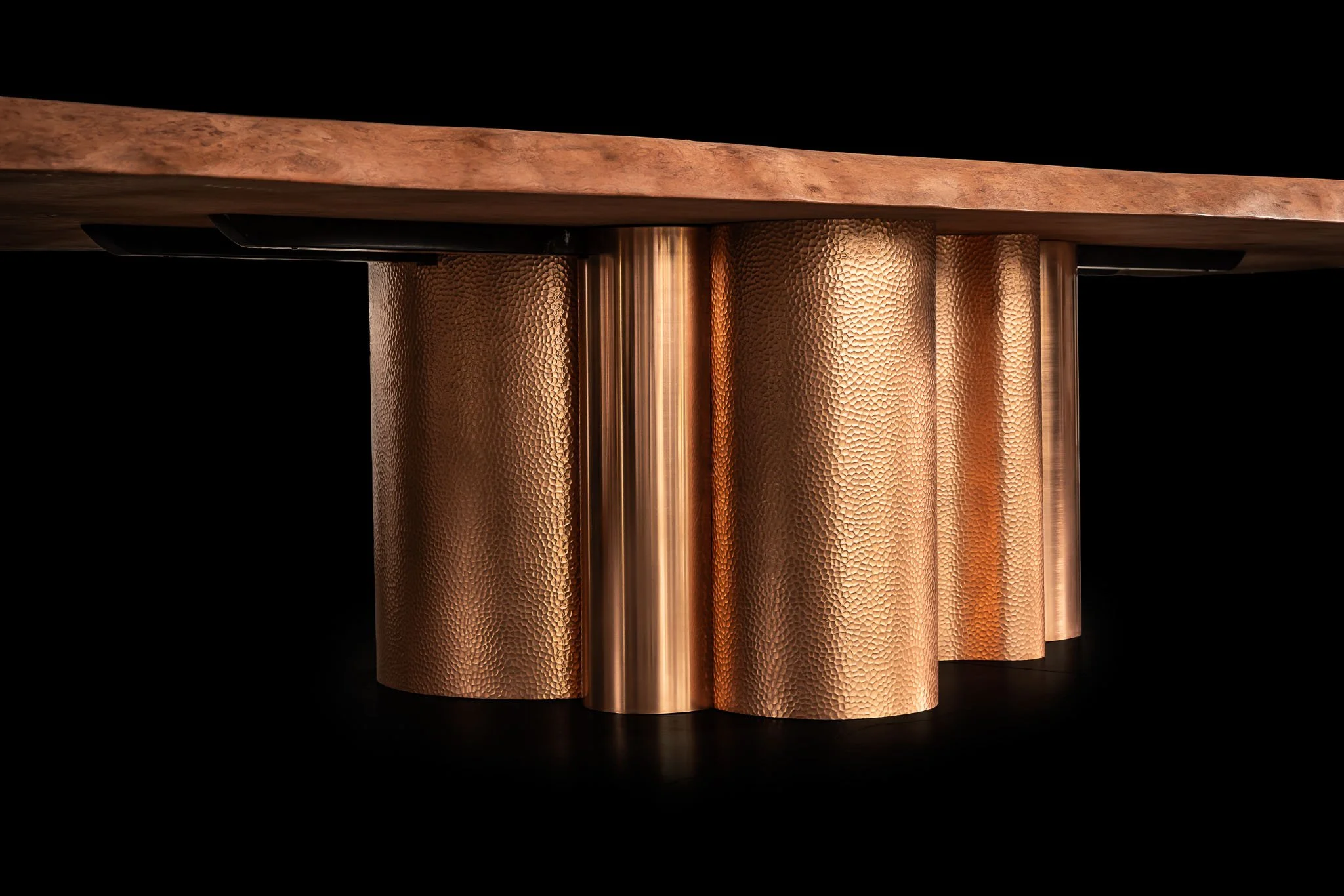 Ember table // Waterfall bubinga table - copper base 