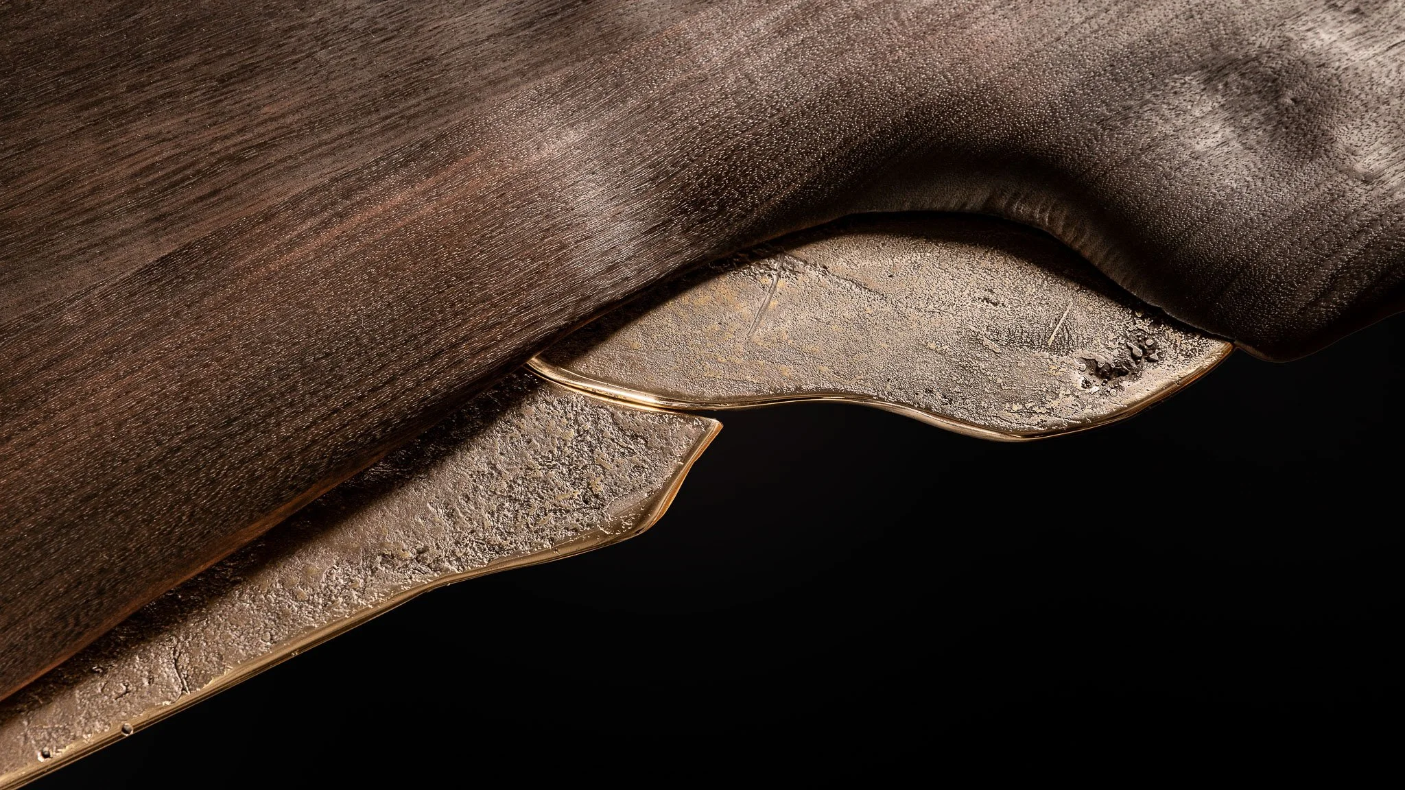 Wooden trinity coffeetable // Burned fraké wood - cast brass details 