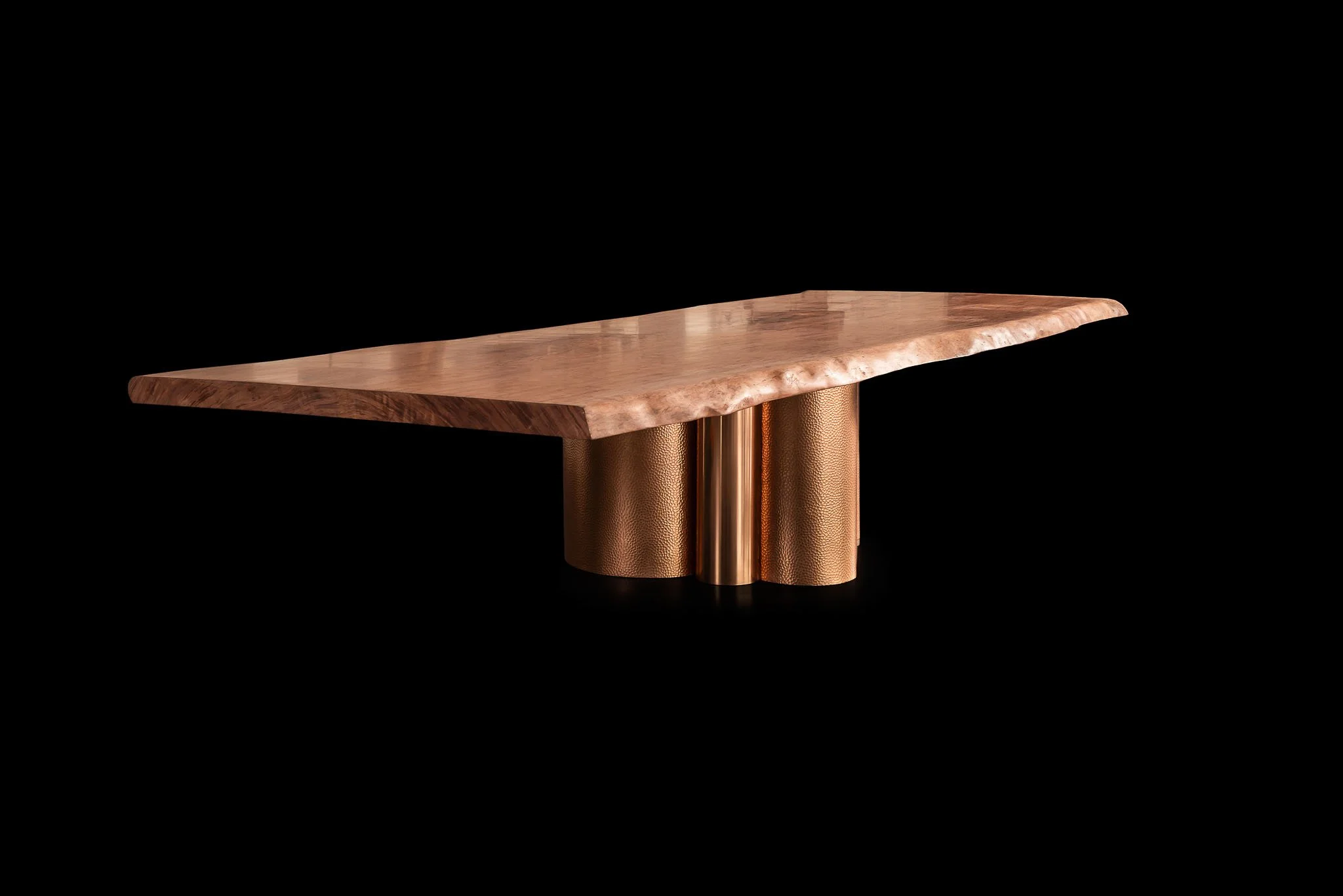 Ember table // Waterfall bubinga table - copper base - 4,6m long