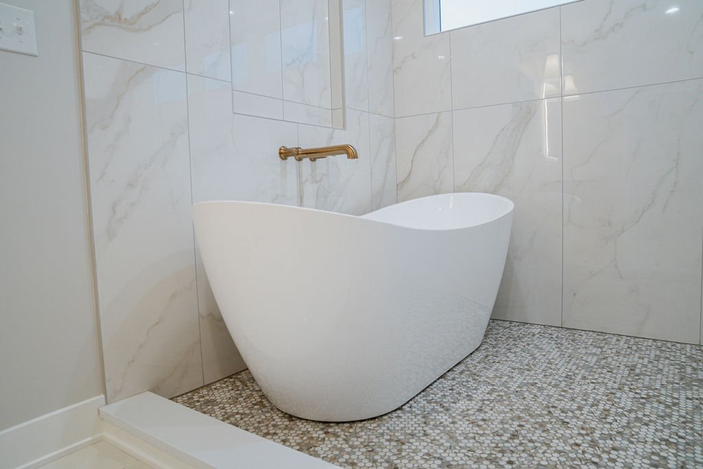 Free standing tub set in shower