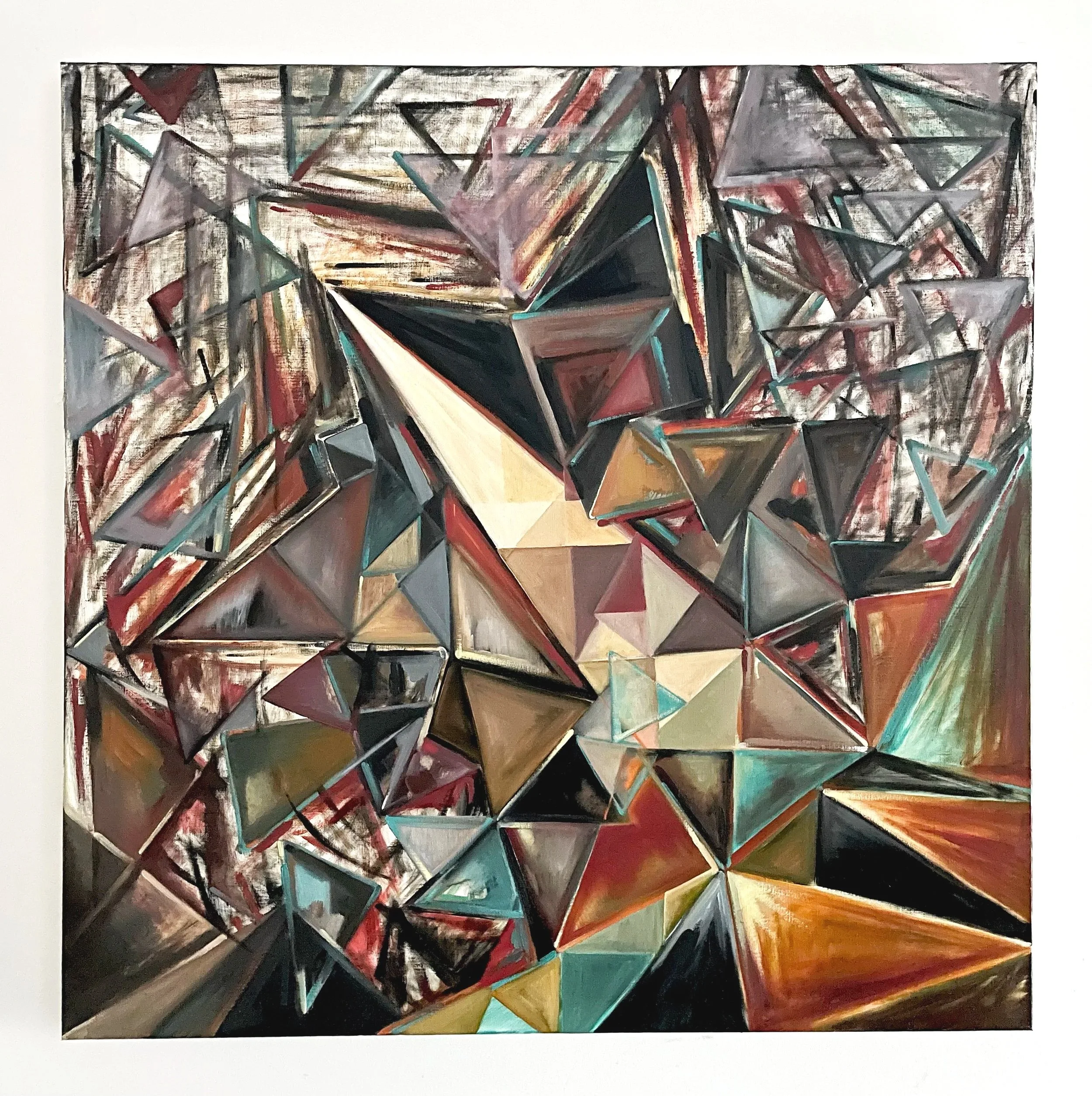 State 05 “Shattered silence”
Material: Oil on Linen
Year: 2026       
Dimensions: 102 x 102 x 3 cm 
