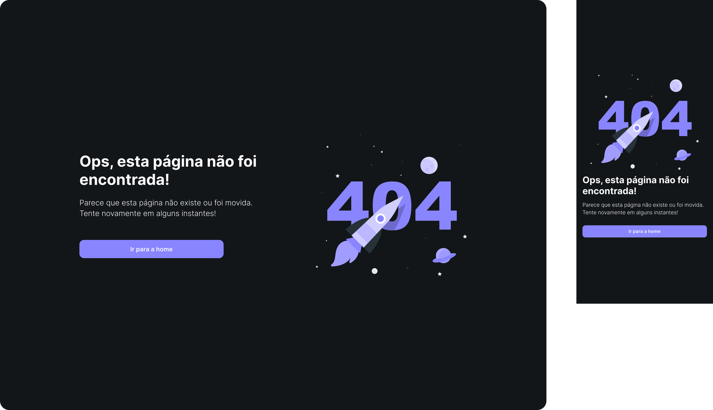 A 404 error webpage with space-themed graphics, including a rocket, planets, and stars, and a message in Spanish indicating the page was not found.