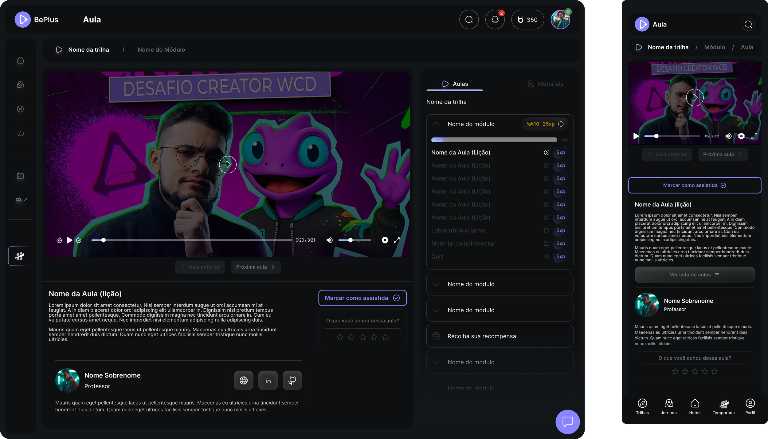A digital screenshot of an online course interface featuring a colorful graphic with a person wearing glasses and a fictional character with purple skin, large blue eyes, and a wide smile, set against a vibrant purple and green background with text t