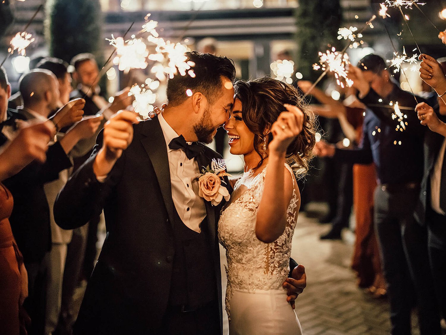 The Old Kent Barn evening fun sparklers photos with couple and guests