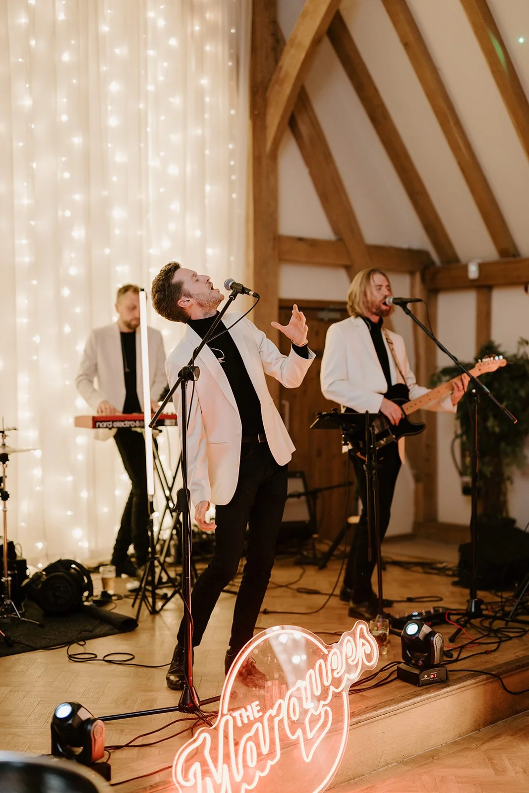 Christmas party at The Old Kent Barn in Kent Band on stage performing