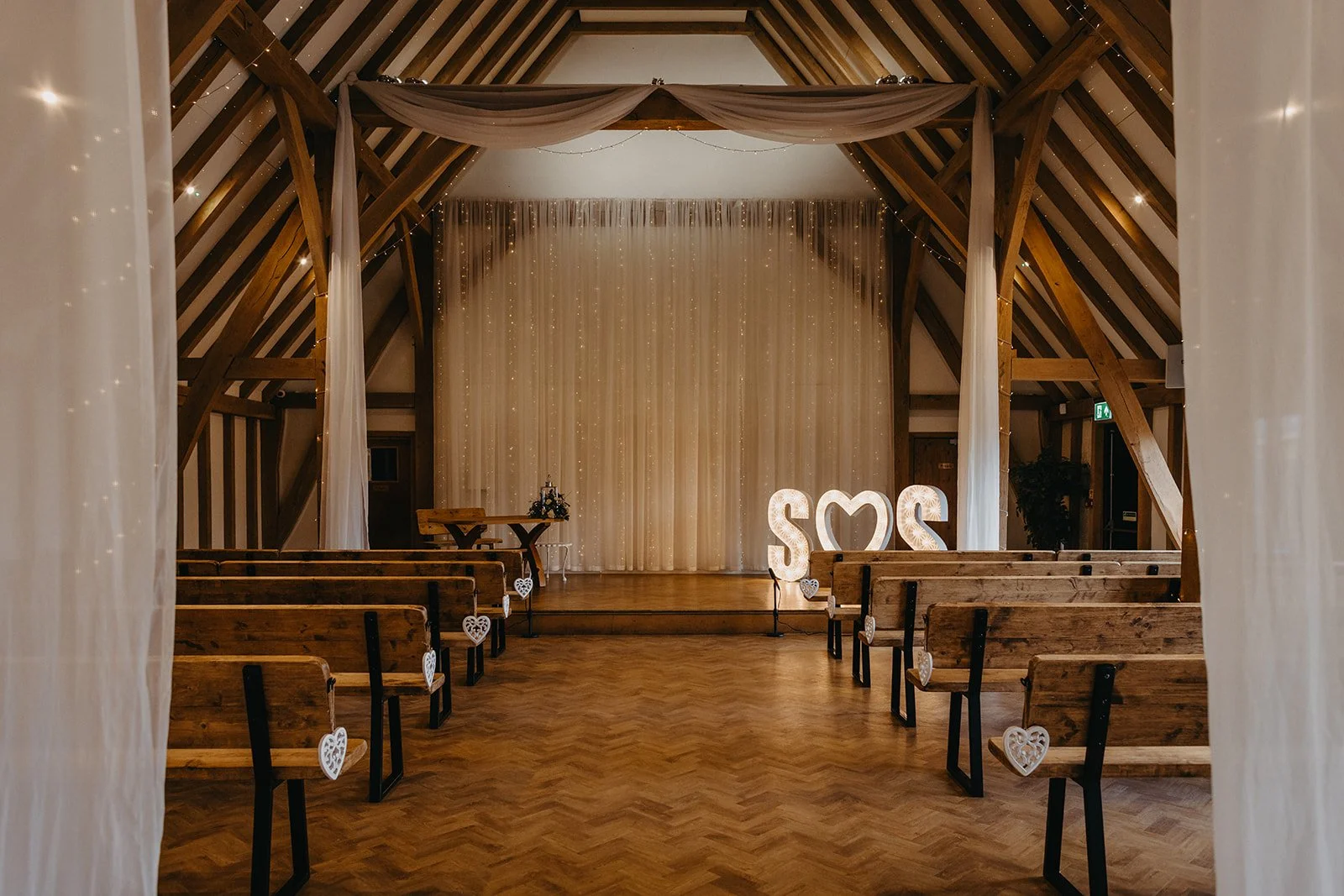 twilight wedding venue Kent Barn ceremony interior space