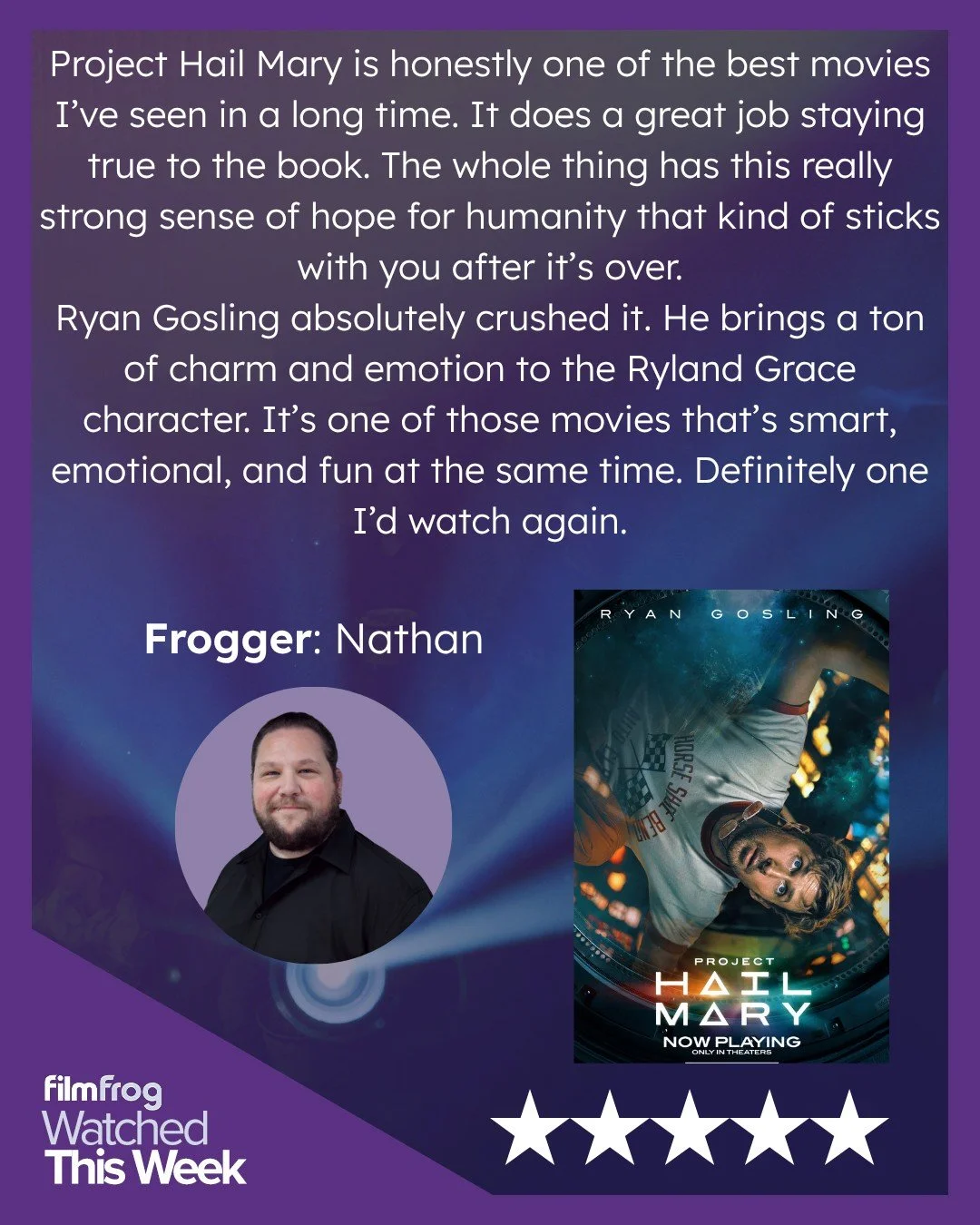 A number of people on our team was already looking forward to #ProjectHailMary, but star Frogger Nathan was one of the film's biggest fans, saying that it was an emotional and intelligent thrill ride that demonstrates the real power of blockbuster ci