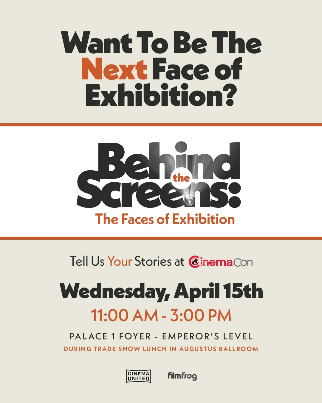 Are you heading to CinemaCon next week and looking to share your story of life in the exhibition industry? Next Wednesday, stop by our setup at the Palace 1 Foyer in the Emperor's Ballroom from 11am-3pm to tell us about your time working in theatrica