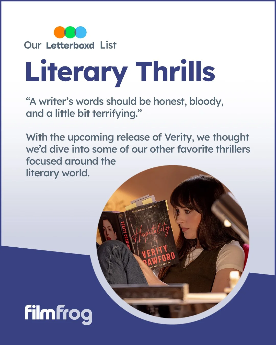 A writer finds themselves at the center of a strange mystery isn't just the plot of this week's new release of #Verity, it's also a time-honored cinematic tradition! To celebrate Verity's release, we put together a Letterboxd list of some of our favo