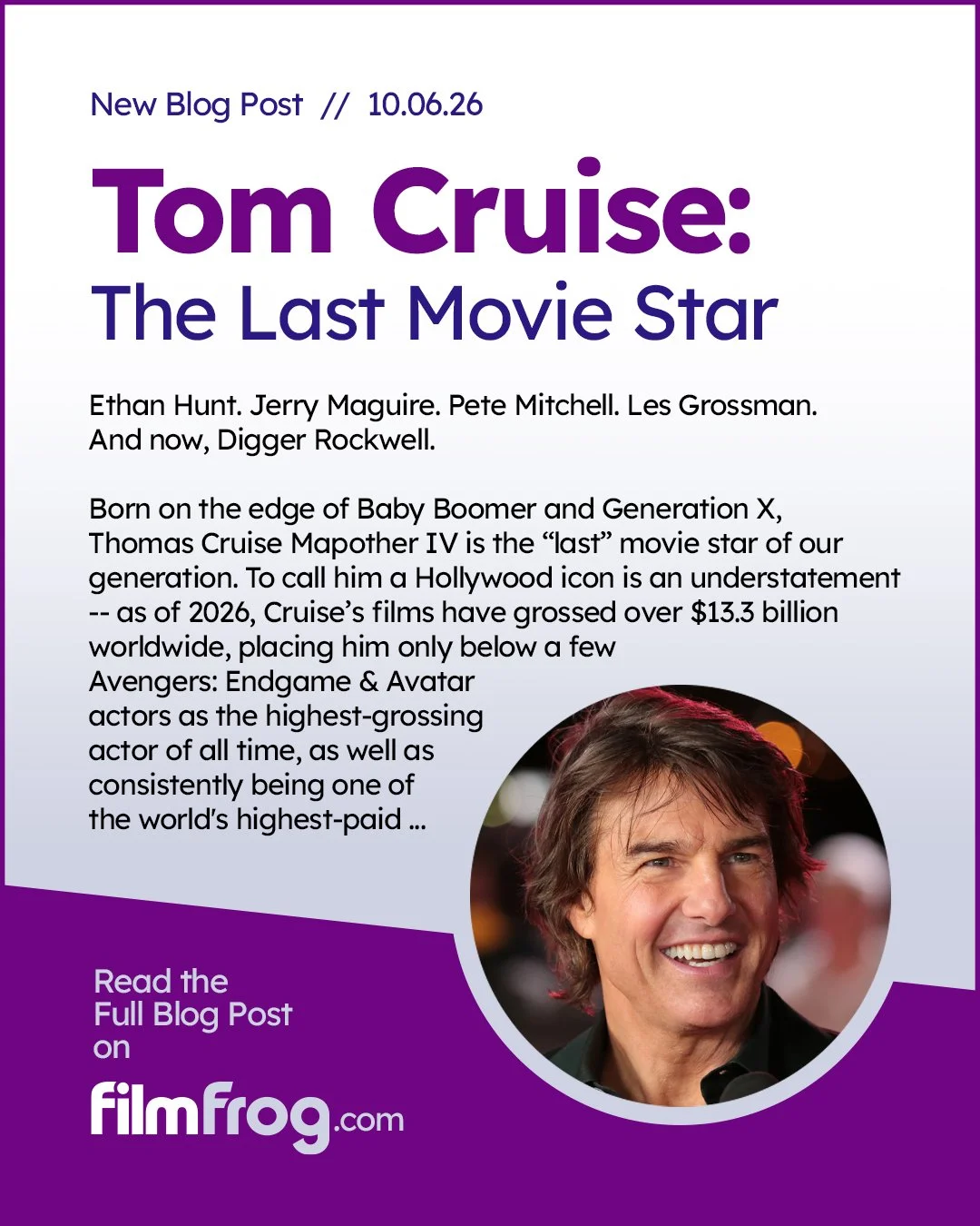 For the last decade or more, Tom Cruise has made a name for himself as the last of a dying breed, a movie star who's willing to put his life on the line at every turn, all in the name of providing incredible entertainment that demands to be seen on t