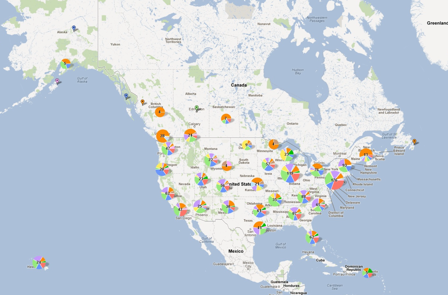 Vibram FiveFingers North American sales map produced by Darren Josey