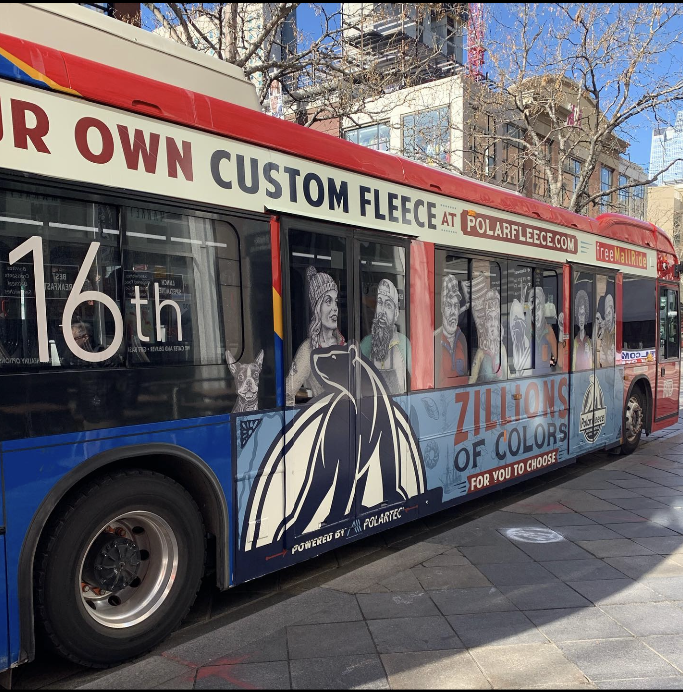 Polarfleece bus wrap OOH outside of home ad media buy from Darren Josey in Portland Maine