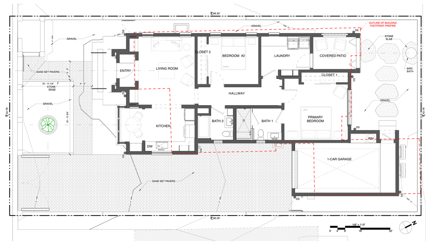 Site plan showing the new home and landscape within the existing Altadena property.