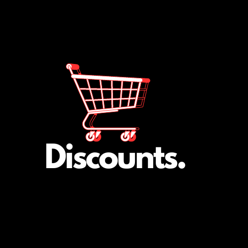  neon shopping cart icon with the word 'Discounts.'