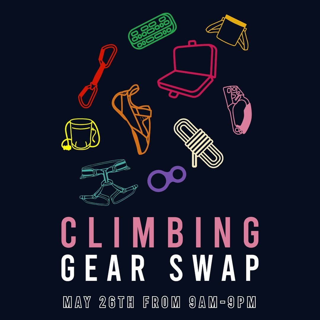Make the most of used local climbing gear! 
.
On May 26th we will host our second CLIMBING GEAR SWAP! Climbing gear is only sellable to other climbers, so we figured this was a great way to make life easier for sellers, a great option to promote recy