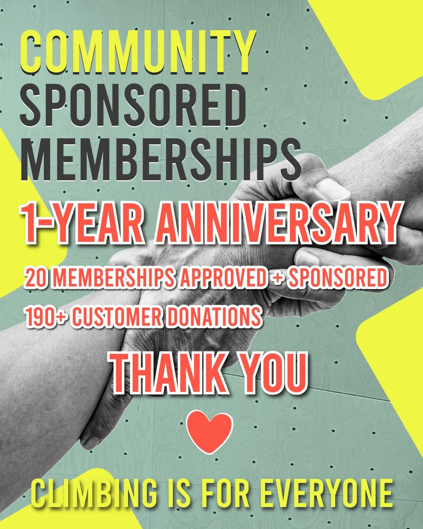 It has been a full year since we started our community sponsored membership program! This program allows customers to make donations of any size to a fund which we use to approve free and discounted memberships for those in need.
.
We are thrilled to