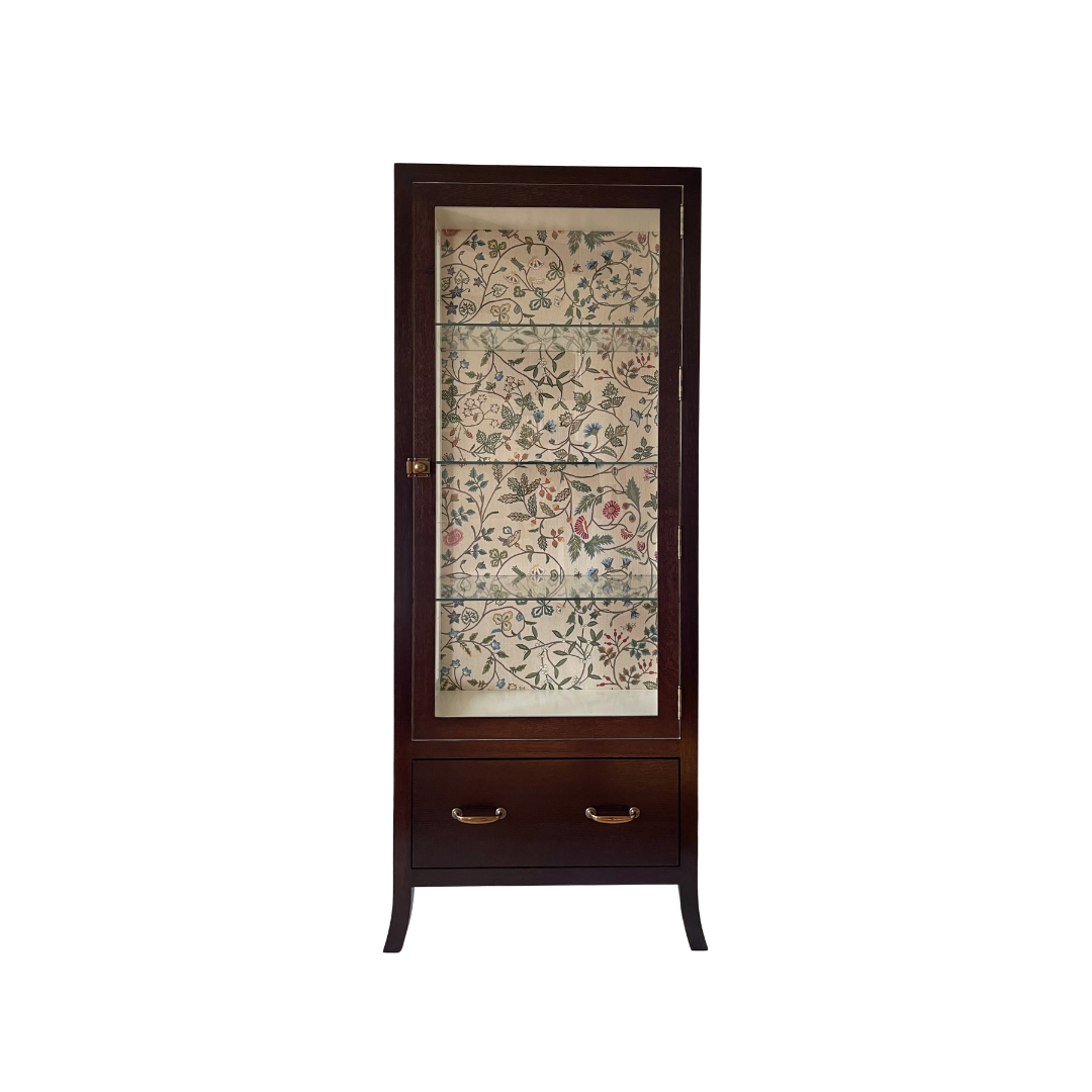 SALE $4,550 | Brio Display Cabinet | Oak featuring Lewis & Wood Windrush Fabric (Orig $9,200)
